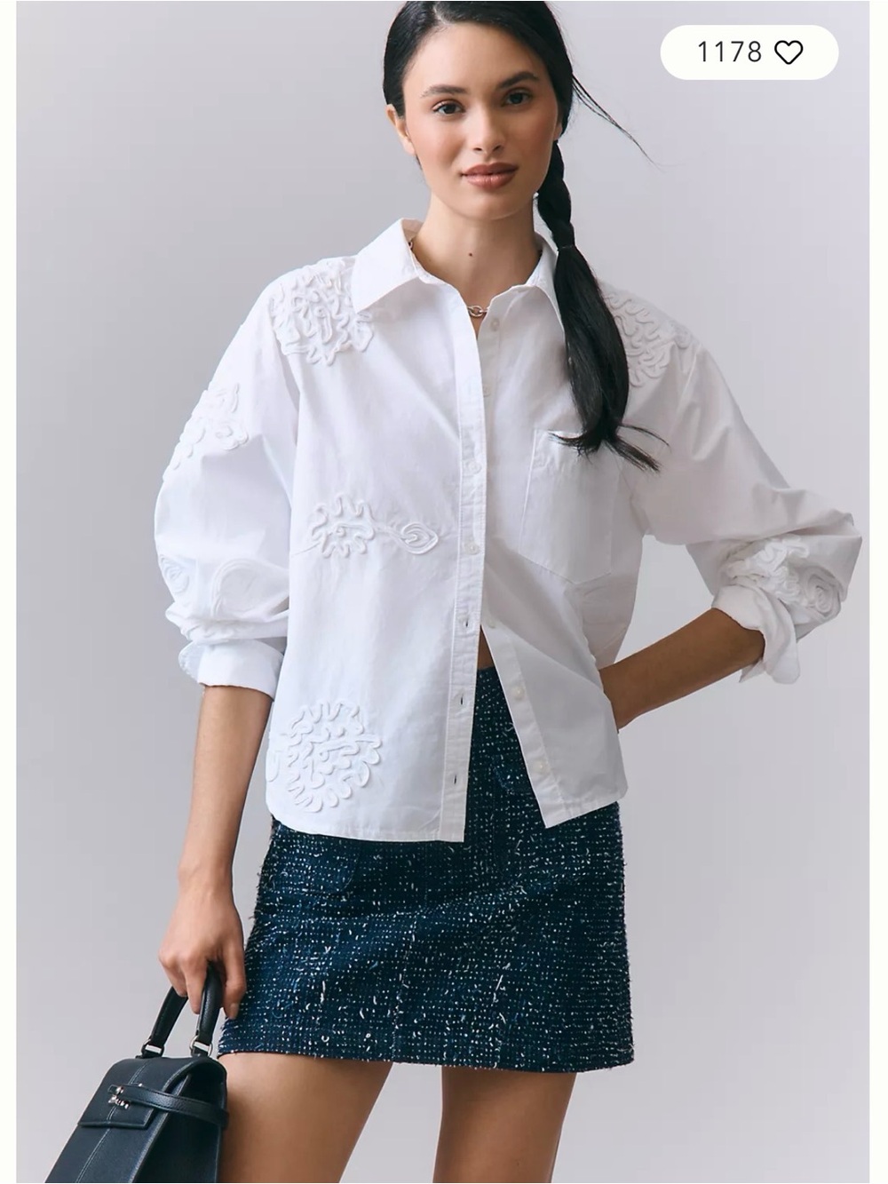 Anthropologie Maeve Shrunken Bennett Embroidered Button-Down
